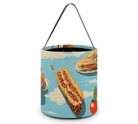 BTCOWZRV Halloween Candy Buckets Various Food Pictures Halloween Trick Or Treat Candy Bags with Handle Halloween Tote Bag Collapsible Reusable Candy Basket Goodie Bags for Party Supplies Favors,