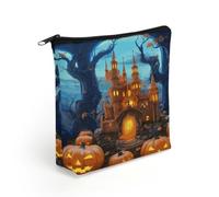 BTCOWZRV Halloween Castle Pumpkin Makeup Bag Cosmetic Bags Toiletry Bag