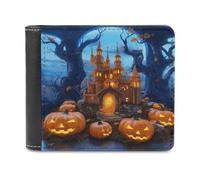 BTCOWZRV Halloween Castle Pumpkin Slim Wallets for Men Bifold Wallet