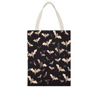 BTCOWZRV Halloween Flying Bats Canvas Tote Bag, Reusable Grocery Bags with Long Handles, Easy to Carry for Gift Shopping Work