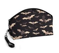 BTCOWZRV Halloween Flying Bats Curved Makeup Bag, Large Capacity PU Leather Cosmetic Bag, Portable Zipper Toiletry Bags for Women