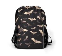 BTCOWZRV Halloween Flying Bats Drawstring Backpack, Sports Gym Bag with Bottom Pocket And Mesh Pockets, String Bag for Men Women