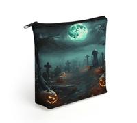 BTCOWZRV Halloween Graveyard Pumpkins Makeup Bag Cosmetic Bags Toiletry Bag