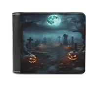 BTCOWZRV Halloween Graveyard Pumpkins Slim Wallets for Men Bifold Wallet