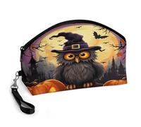 BTCOWZRV Halloween Owl Ghost Pumpkin Curved Makeup Bag, Large Capacity PU Leather Cosmetic Bag, Portable Zipper Toiletry Bags for Women