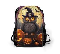 BTCOWZRV Halloween Owl Ghost Pumpkin Drawstring Backpack, Sports Gym Bag with Bottom Pocket And Mesh Pockets, String Bag for Men Women
