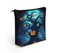 BTCOWZRV Halloween Pumpkin Tree Blue Makeup Bag Cosmetic Bags Toiletry Bag