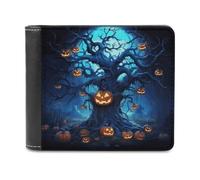BTCOWZRV Halloween Pumpkin Tree Blue Slim Wallets for Men Bifold Wallet