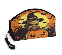 BTCOWZRV Halloween Pumpkin Witch Curved Makeup Bag, Large Capacity PU Leather Cosmetic Bag, Portable Zipper Toiletry Bags for Women
