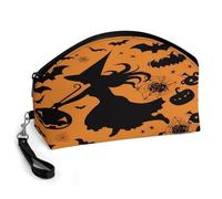 BTCOWZRV Halloween Witch Flying Curved Makeup Bag, Large Capacity PU Leather Cosmetic Bag, Portable Zipper Toiletry Bags for Women