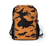 BTCOWZRV Halloween Witch Flying Drawstring Backpack, Sports Gym Bag with Bottom Pocket And Mesh Pockets, String Bag for Men Women