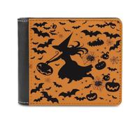 BTCOWZRV Halloween Witch Flying Slim Wallets for Men Bifold Wallet