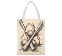 BTCOWZRV Hand Drawn Baseball Bats And Ball Canvas Tote Bag, Reusable Grocery Bags with Long Handles, Easy to Carry for Gift Shopping Work