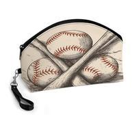 BTCOWZRV Hand Drawn Baseball Bats And Ball Curved Makeup Bag, Large Capacity PU Leather Cosmetic Bag, Portable Zipper Toiletry Bags for Women