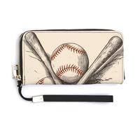 BTCOWZRV Hand Drawn Baseball Bats And Ball PU Leather Clutch Wallet for Women, Large Capacity Wristlet Wallet with Zip & Removable Hand Strap
