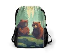BTCOWZRV Hand Drawn Bear Drawstring Backpack, Sports Gym Bag with Bottom Pocket And Mesh Pockets, String Bag for Men Women