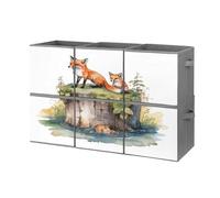 BTCOWZRV Hand Drawn Fox Storage Cubes, 6 Pack Oxford Fabric Foldable Collapsible Bins with Handles, Cubby Storage Baskets Boxes for Closet Shelves Office Organization
