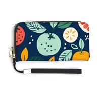 BTCOWZRV Hand Drawn Fruits PU Leather Clutch Wallet for Women, Large Capacity Wristlet Wallet with Zip & Removable Hand Strap