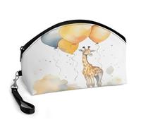 BTCOWZRV Hand Drawn Giraffe Curved Makeup Bag, Large Capacity PU Leather Cosmetic Bag, Portable Zipper Toiletry Bags for Women