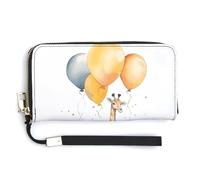 BTCOWZRV Hand Drawn Giraffe PU Leather Clutch Wallet for Women, Large Capacity Wristlet Wallet with Zip & Removable Hand Strap