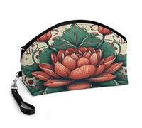 BTCOWZRV Hand Drawn Red Flower Curved Makeup Bag, Large Capacity PU Leather Cosmetic Bag, Portable Zipper Toiletry Bags for Women