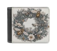 BTCOWZRV Hand Drawn Wreath And Bee Slim Wallets for Men Bifold Wallet