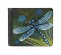 BTCOWZRV Hand Painted Blue Dragonfly Slim Wallets for Men Bifold Wallet