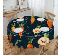BTCOWZRV Happy Carrot Polyester Round Tablecloth 59.84 Inch, Decorative Washable Table Cover, Table Cloth for Restaurant Picnic Indoor and Outdoor Dining