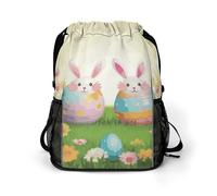 BTCOWZRV Happy Easter Day Drawstring Backpack, Sports Gym Bag with Bottom Pocket And Mesh Pockets, String Bag for Men Women