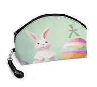 BTCOWZRV Happy Easter Egg Rabbit Curved Makeup Bag, Large Capacity PU Leather Cosmetic Bag, Portable Zipper Toiletry Bags for Women