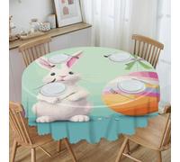 BTCOWZRV Happy Easter Egg Rabbit Polyester Round Tablecloth 59.84 Inch, Decorative Washable Table Cover, Table Cloth for Restaurant Picnic Indoor and Outdoor Dining
