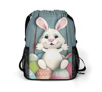 BTCOWZRV Happy Easter Eggs Bunny Tail Drawstring Backpack, Sports Gym Bag with Bottom Pocket And Mesh Pockets, String Bag for Men Women