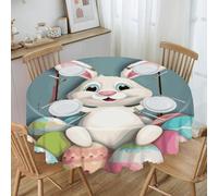 BTCOWZRV Happy Easter Eggs Bunny Tail Polyester Round Tablecloth 59.84 Inch, Decorative Washable Table Cover, Table Cloth for Restaurant Picnic Indoor and Outdoor Dining