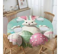 BTCOWZRV Happy Easter Eggs Bunny Tail1 Polyester Round Tablecloth 59.84 Inch, Decorative Washable Table Cover, Table Cloth for Restaurant Picnic Indoor and Outdoor Dining