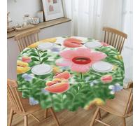 BTCOWZRV Happy Flower Polyester Round Tablecloth 59.84 Inch, Decorative Washable Table Cover, Table Cloth for Restaurant Picnic Indoor and Outdoor Dining