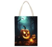 BTCOWZRV Happy Halloween Pumpkins Canvas Tote Bag, Reusable Grocery Bags with Long Handles, Easy to Carry for Gift Shopping Work