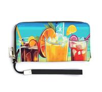 BTCOWZRV Happy Hour PU Leather Clutch Wallet for Women, Large Capacity Wristlet Wallet with Zip & Removable Hand Strap