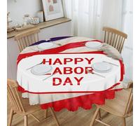 BTCOWZRV Happy Labor Day Polyester Round Tablecloth 59.84 Inch, Decorative Washable Table Cover, Table Cloth for Restaurant Picnic Indoor and Outdoor Dining