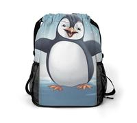 BTCOWZRV Happy Penguin Drawstring Backpack, Sports Gym Bag with Bottom Pocket And Mesh Pockets, String Bag for Men Women