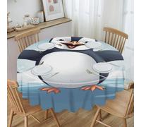 BTCOWZRV Happy Penguin Polyester Round Tablecloth 59.84 Inch, Decorative Washable Table Cover, Table Cloth for Restaurant Picnic Indoor and Outdoor Dining