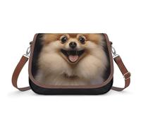BTCOWZRV Happy Short-haired Pomeranian Shoulder Bag for Women, Handbag with Adjustable Strap & Inner Pocket, Crossbody Bag for Daily Commute Travel