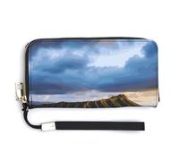 BTCOWZRV Hawaii Skyline Diamond Head Volcano PU Leather Clutch Wallet for Women, Large Capacity Wristlet Wallet with Zip & Removable Hand Strap