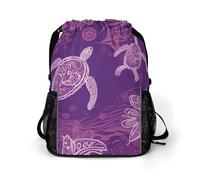 BTCOWZRV Hawaii with Purple Sea Turtle Drawstring Backpack, Sports Gym Bag with Bottom Pocket And Mesh Pockets, String Bag for Men Women