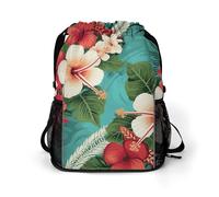 BTCOWZRV Hawaiian Flowers on Green Background Drawstring Backpack, Sports Gym Bag with Bottom Pocket And Mesh Pockets, String Bag for Men Women