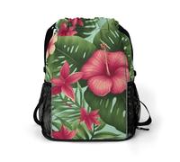 BTCOWZRV Hawaiian Tropical Leaves Flowers Drawstring Backpack, Sports Gym Bag with Bottom Pocket And Mesh Pockets, String Bag for Men Women