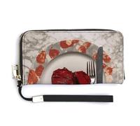 BTCOWZRV Heart Shape on Plate PU Leather Clutch Wallet for Women, Large Capacity Wristlet Wallet with Zip & Removable Hand Strap