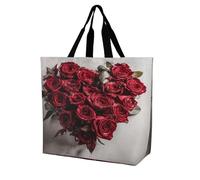 BTCOWZRV Heart Shaped Rose Tote Bag Grocery Shopping Bags Shoulder Bag | Polyester Large Capacity Tote Purse Reusable grocery bag with Inside Pocket Lightweight Portable Shoulder Handbag for Women