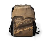 BTCOWZRV Hearts Drawn on The Beach Drawstring Backpack, Sports Gym Bag with Bottom Pocket And Mesh Pockets, String Bag for Men Women