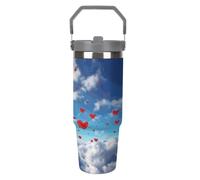 BTCOWZRV Hearts in The Sky Flip Straw Insulated Tumbler with Handle 30oz | Stainless Steel Water Bottle Double Wall Vacuum Travel Coffee Mug Leakproof Reusable Car Cup for Cold Drink Gym Office Travel