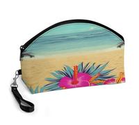 BTCOWZRV Hello Hawaii Curved Makeup Bag, Large Capacity PU Leather Cosmetic Bag, Portable Zipper Toiletry Bags for Women